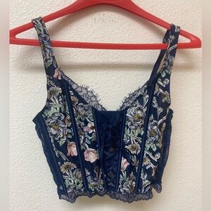 NWOT VICTORIA’S SECRET Navy Blue Floral Lace Corset (S)